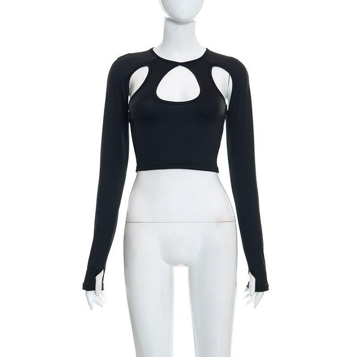 Dame Crop-Top med utskjæringer og lange ermer Skjora