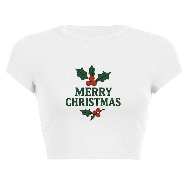 Dame cropped T-skjorte med juledesign Skjora