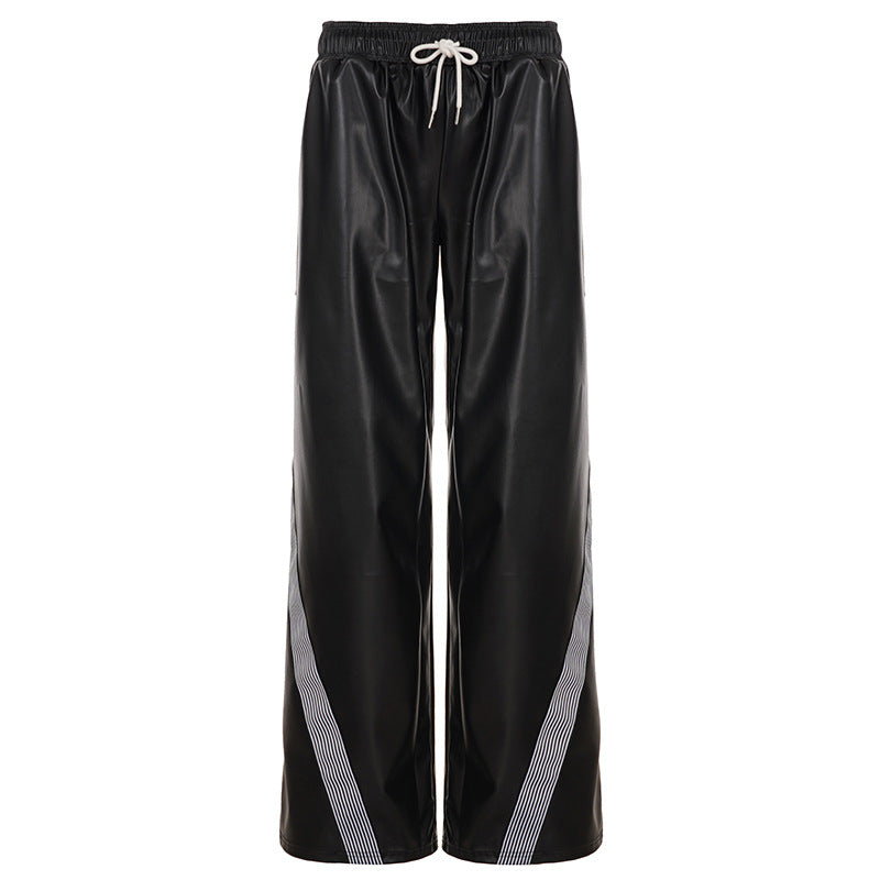 Dame Sporty Wide-Leg Bukse med elastisk linning og stilige striper Skjora