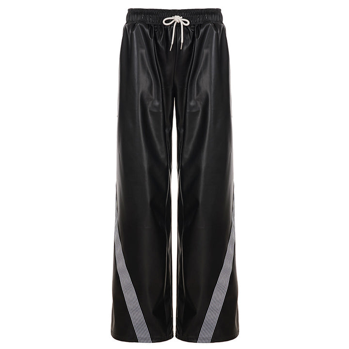 Dame Sporty Wide-Leg Bukse med elastisk linning og stilige striper Skjora