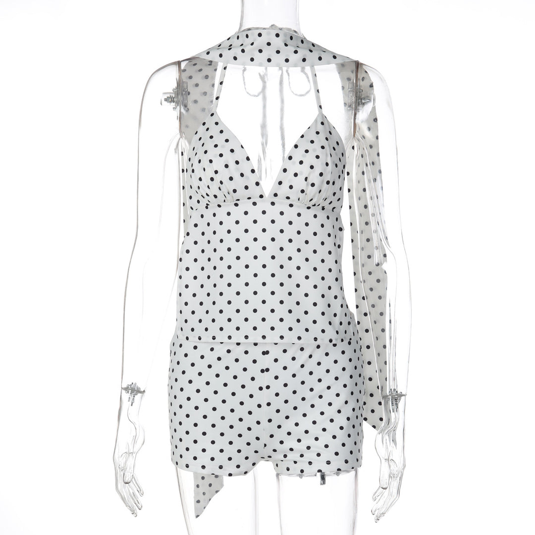 Damer trendy jumpsuit med halterneck og prikker Skjora