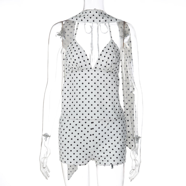 Damer trendy jumpsuit med halterneck og prikker Skjora