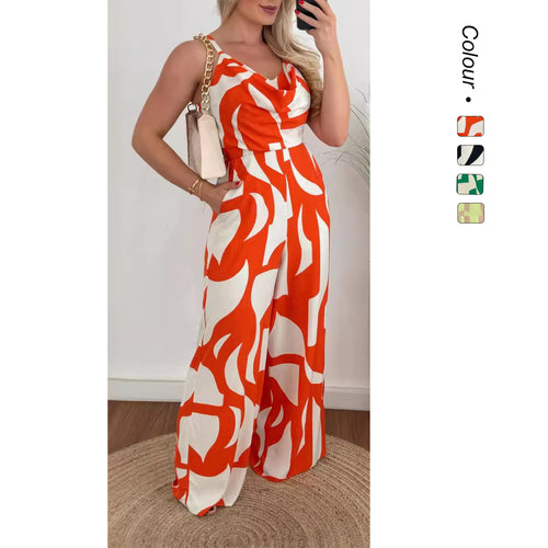 Dame jumpsuit med elegant vannfall halslinje og vid ben Skjora