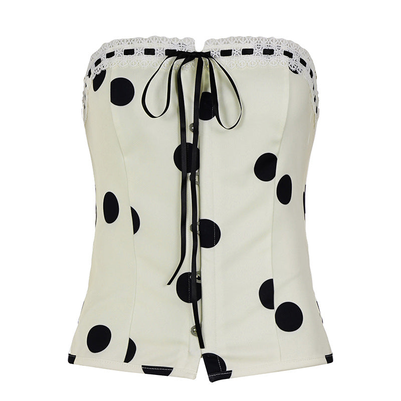 Dame Elegant Høyhals Top med Polka Dots Skjora