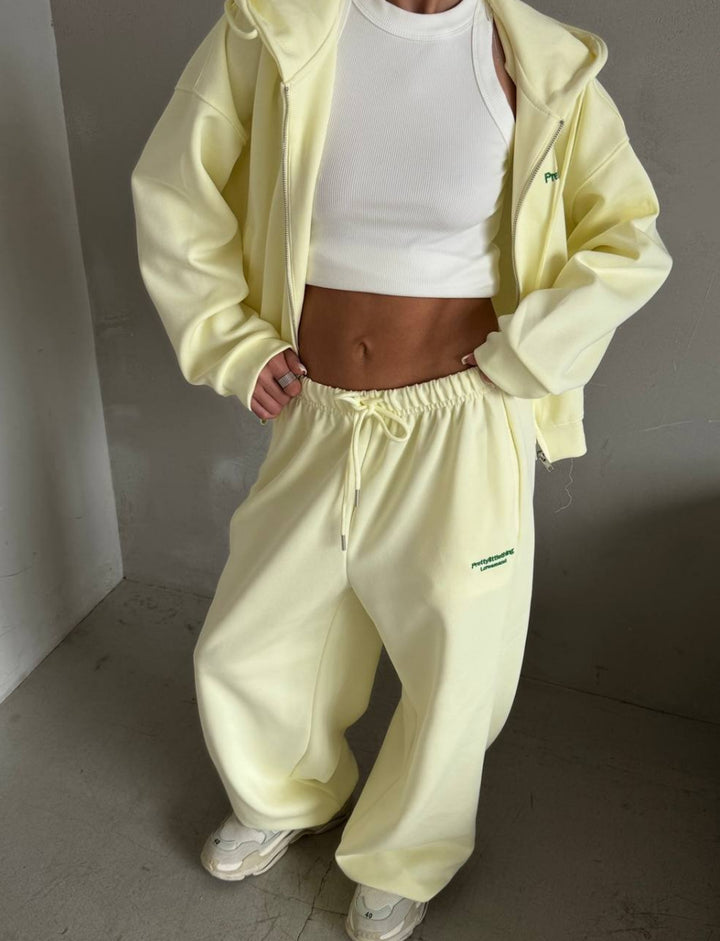 Kvinnes Casual Oversized Treningsdrakt med Stilig Krage og Elastisk Livlinje Skjora