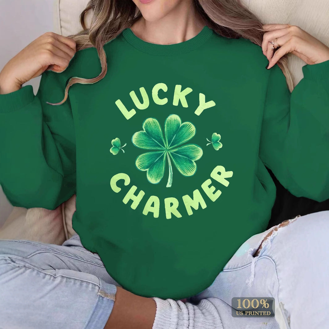Dame sweatshirt med trendy kløverdesign og inspirerende tekst Skjora