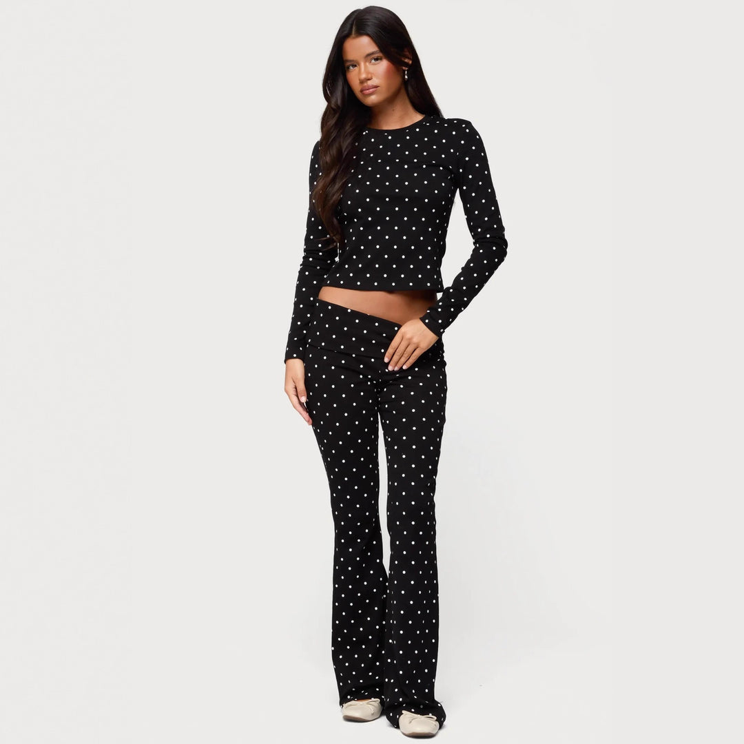 Dame Langermet prikket topp og leggings sett Skjora