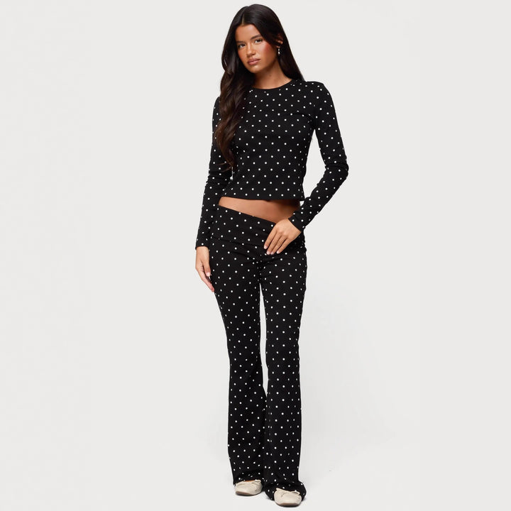 Dame Langermet prikket topp og leggings sett Skjora