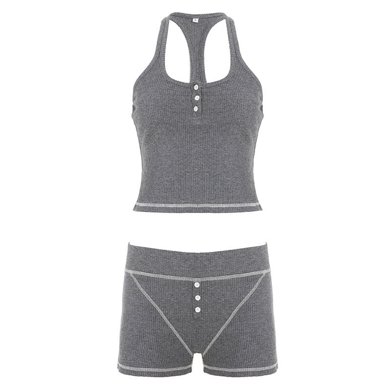 Damer Sporty topp- og shorts-sett laget av mykt ribbmateriale Skjora