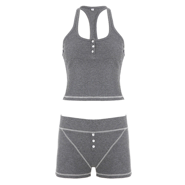 Damer Sporty topp- og shorts-sett laget av mykt ribbmateriale Skjora