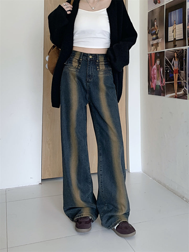Dames brede jeans med detaljert knappdesign Skjora