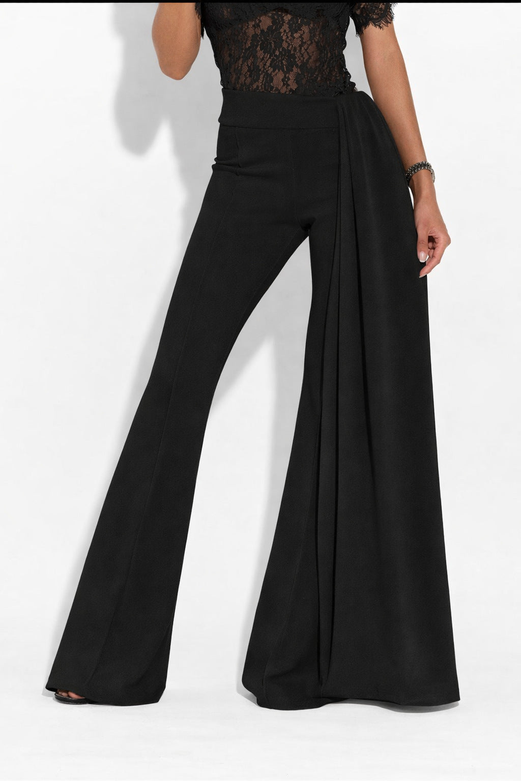 Dame Elegant Flared-Bukser med sidelangs Draperingseffekt Skjora