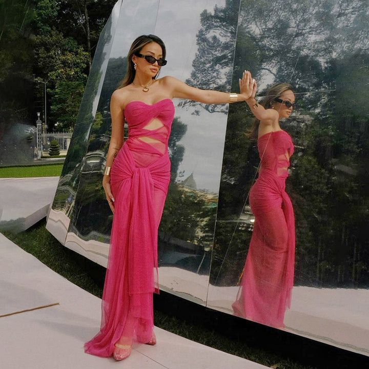 Damer Elegant strapless Maxikjole med raffinerte draperinger og transparent utseende Skjora