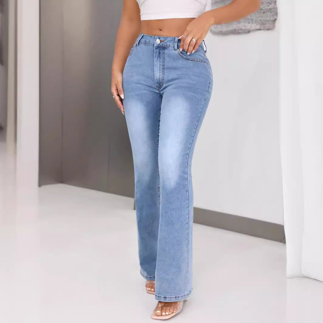 Kvinnelige Bootcut Jeans med Høy Midje og Unik Design Skjora