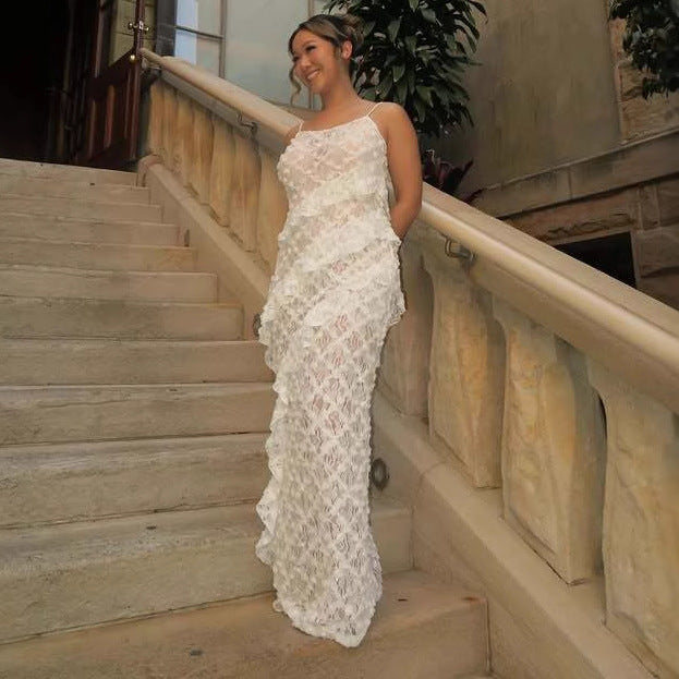 Damer Elegant Spets Maxikjole med asymmetrisk Drapering Skjora