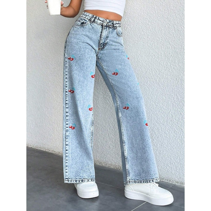 Damer Løst kuttet jeans i fruktaktig broderidesign Skjora