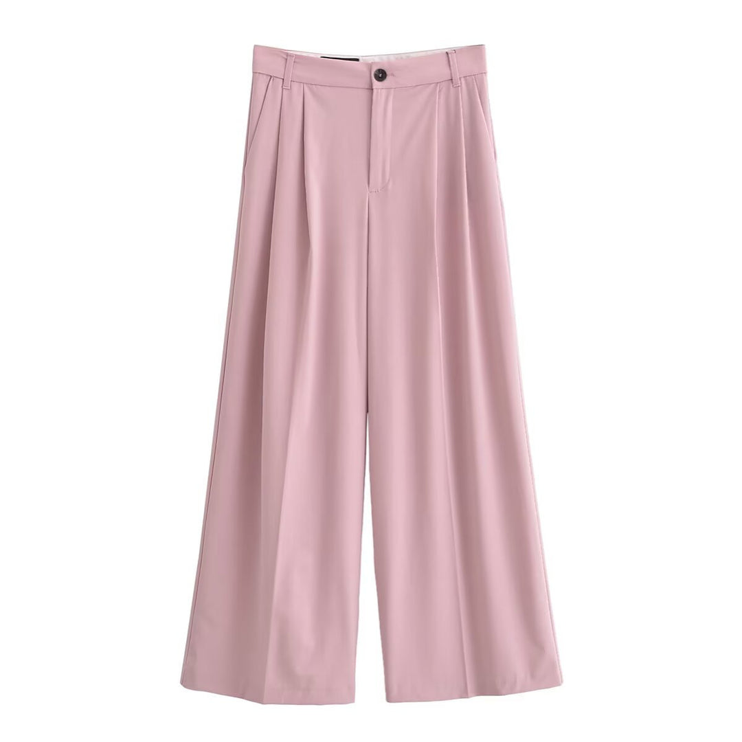 Dame elegante vide bukser med høy midje og folder Skjora