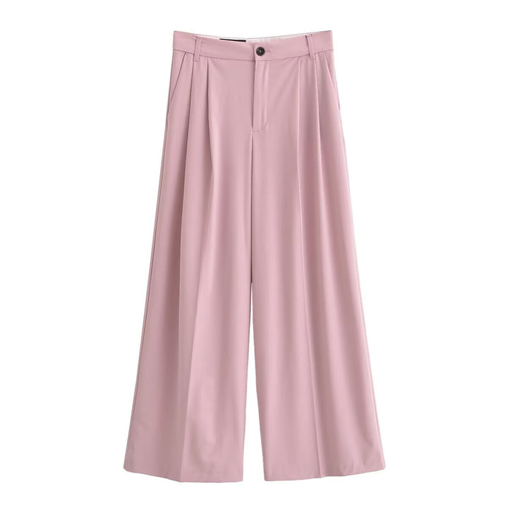 Dame elegante vide bukser med høy midje og folder Skjora