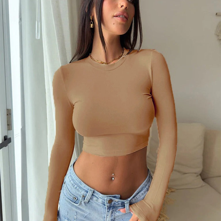 Dame elegant langermet crop-top laget av hudvennlig materiale Skjora