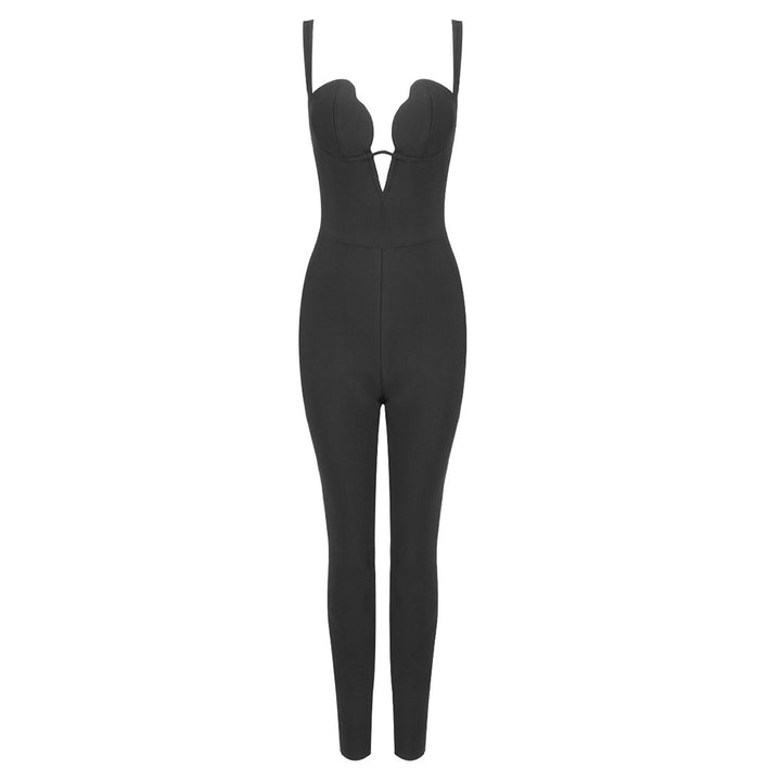 Dame elegant jumpsuit med hjerteformet utringning og figursydd snitt Skjora