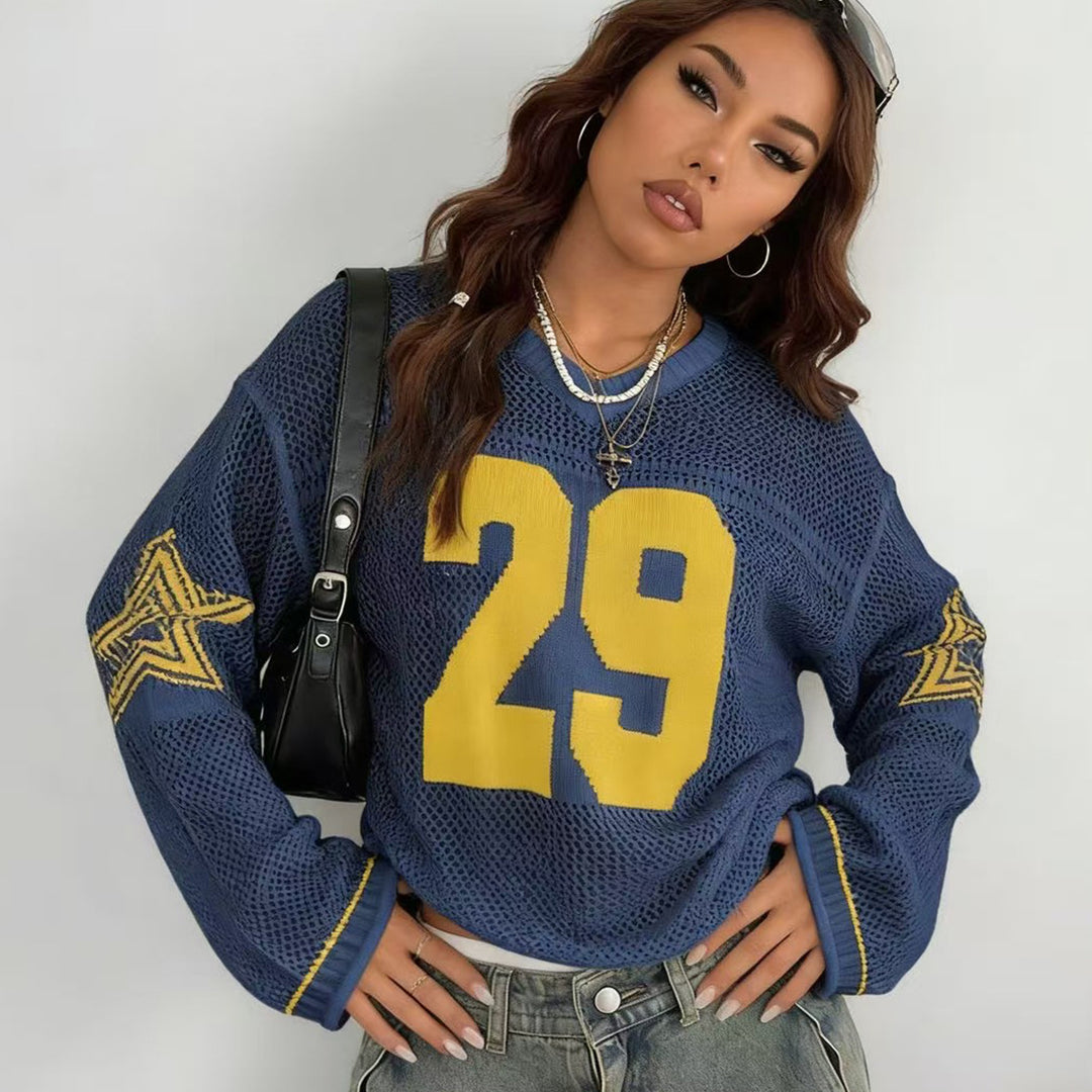 Damen lässiger Oversized Pullover mit grafischem Muster Skjora
