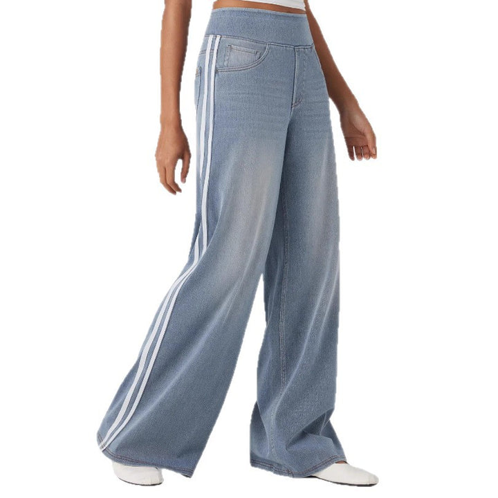 Dame Bred-Snitt Denim Bukser med Sidelinje Skjora