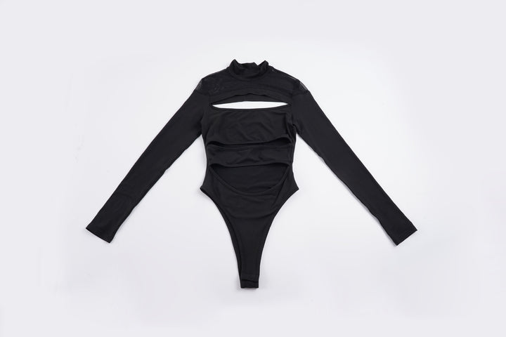 Dame Langermet Bodysuit med raffinert cut-out-design og elegant ståkrage Skjora