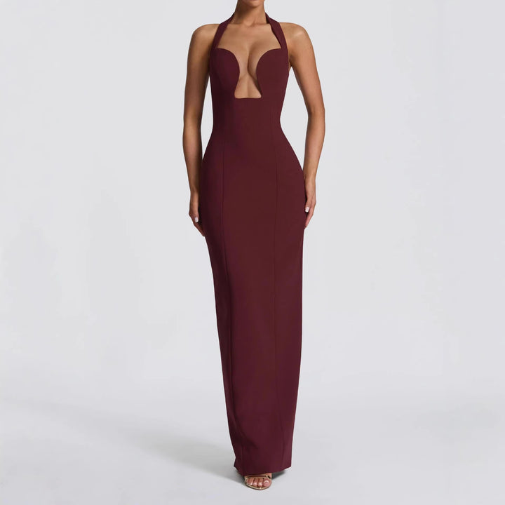 Women's Maxi Dress with Deep Neckline and Pockets Skjora