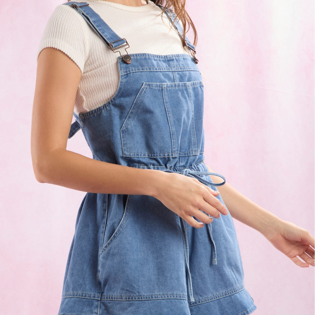 Damer Denim-Overalls med justerbare stropper og midjebånd Skjora