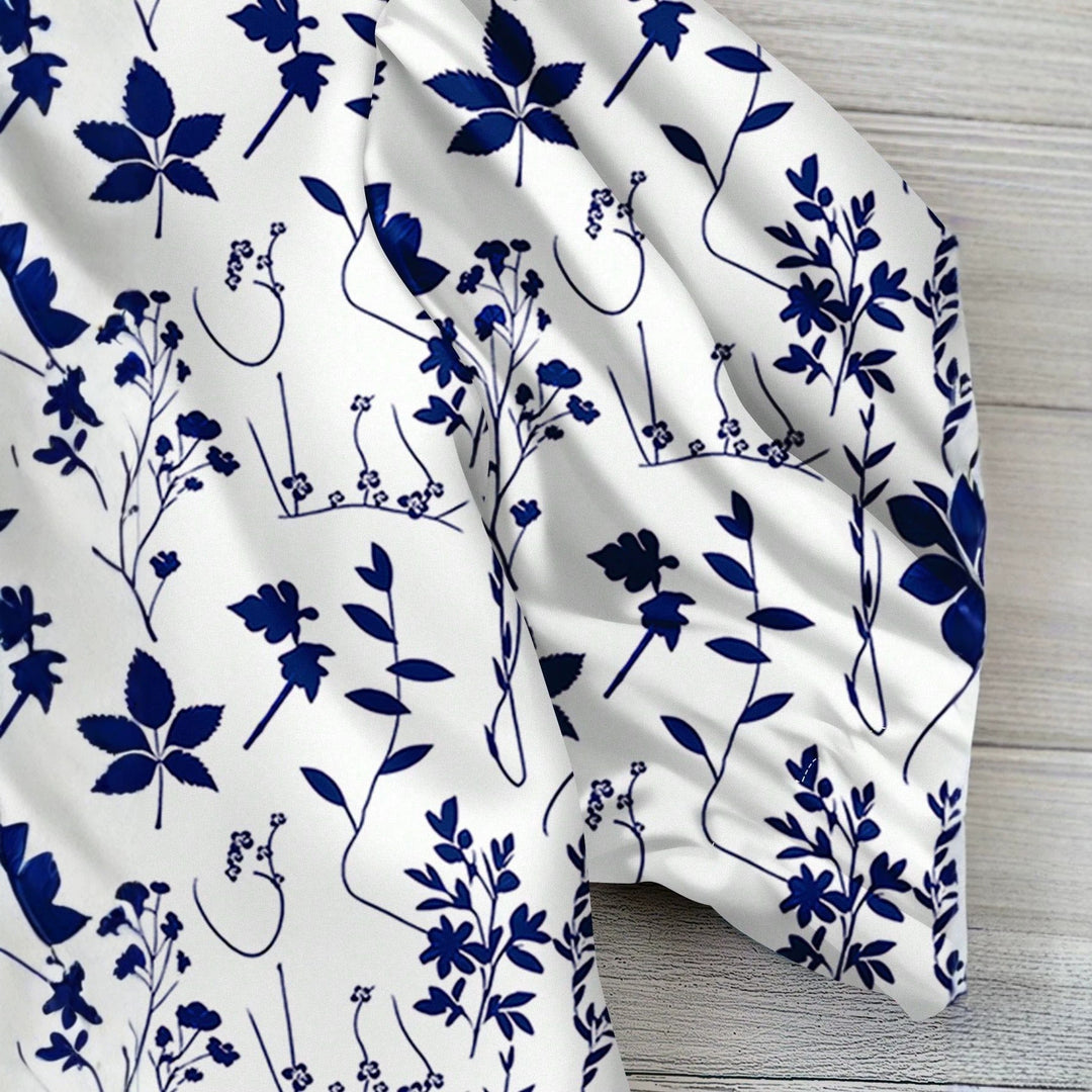 Dame blomsterprint kortermet bluse Skjora