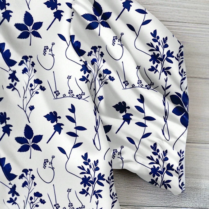 Dame blomsterprint kortermet bluse Skjora
