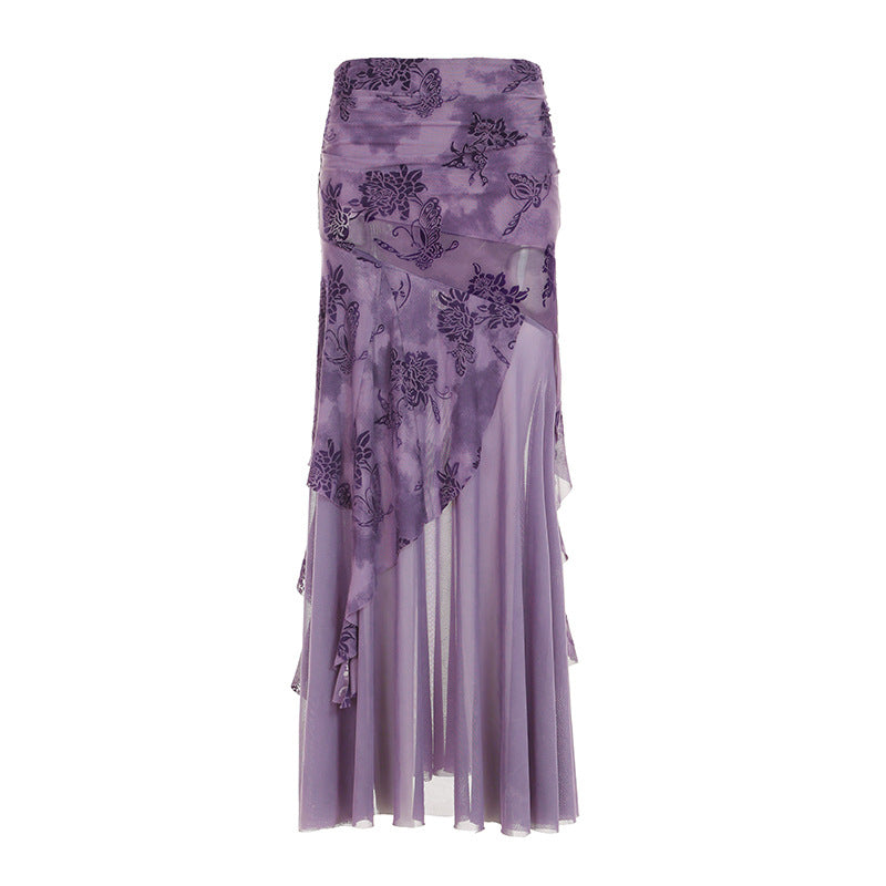 Damer Maxi-nederdel med blomsterdesign og asymmetrisk snitt Skjora