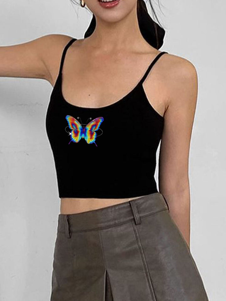 Dame Crop-Top med motiverende statementtrykk og tynne spaghetti-stropper Skjora
