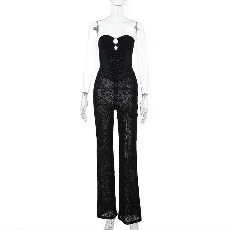 Damer elegant jumpsuit med strukturert spiss og forførende utringning Skjora