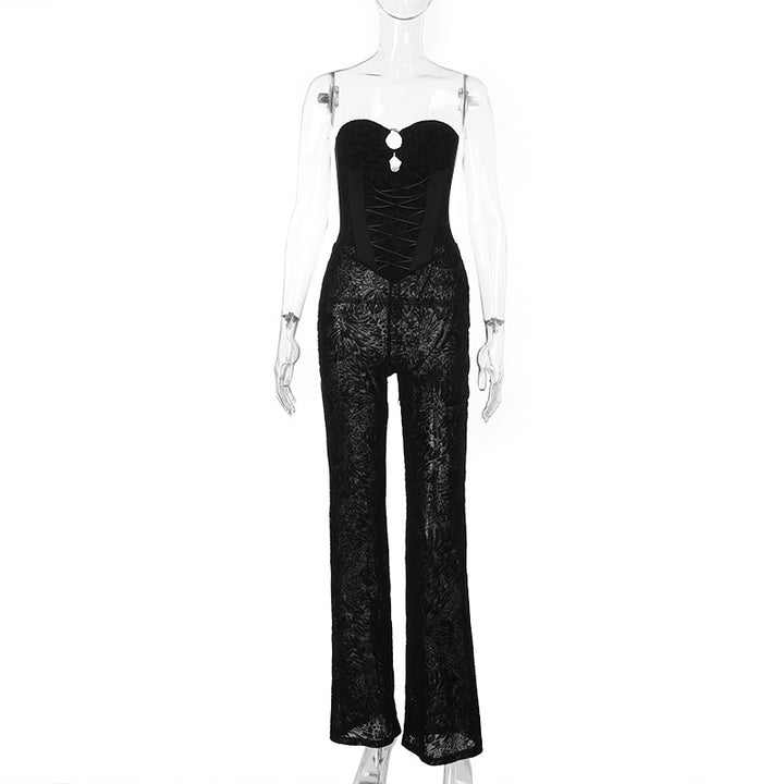 Damer elegant jumpsuit med strukturert spiss og forførende utringning Skjora