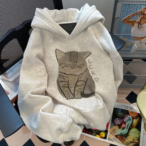 Kvinnelig hettegenser med søtt katte-design Skjora