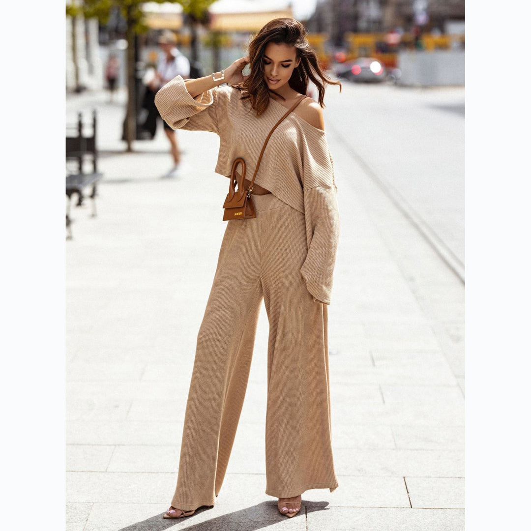 Kvinne Casual To-delt Sett med Myk Stoff og Mote Oversized Ermer