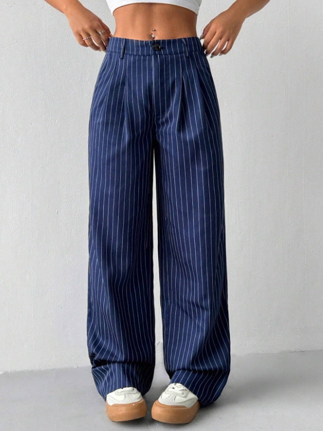 Dame Elegant og bredt stoffbukse med stripemønster Skjora