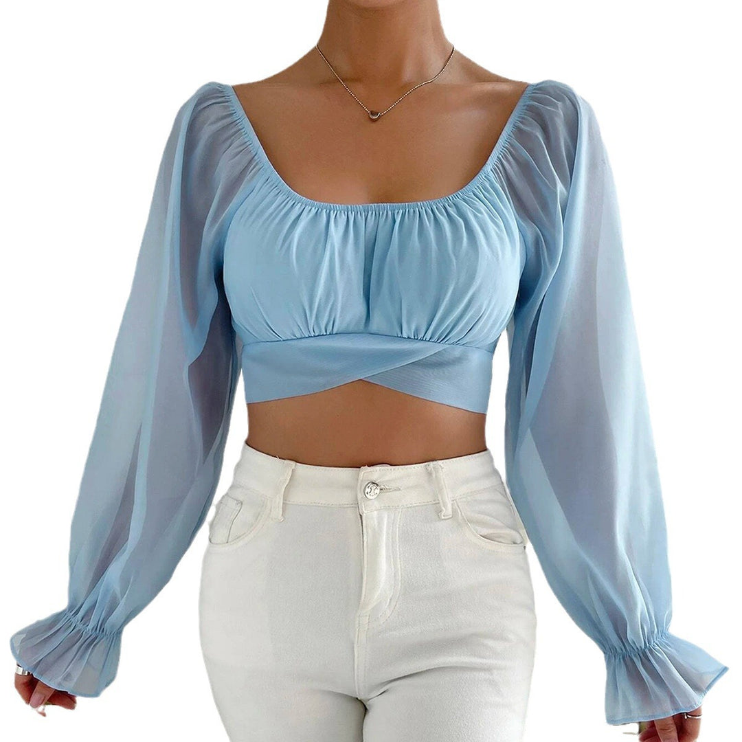 Dame Cropped Bluse med puffede ermer og raffinerte snitt Skjora