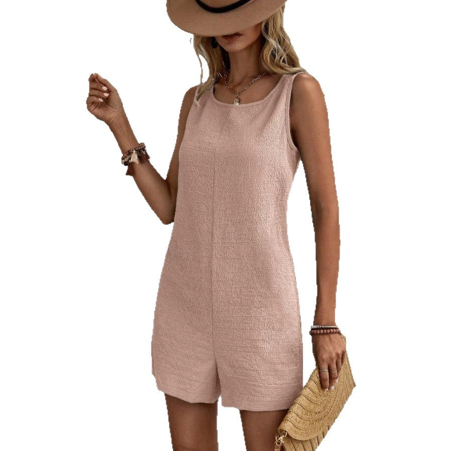 Dame shorts jumpsuit med elegant V-hals og strukturelt stoff Skjora