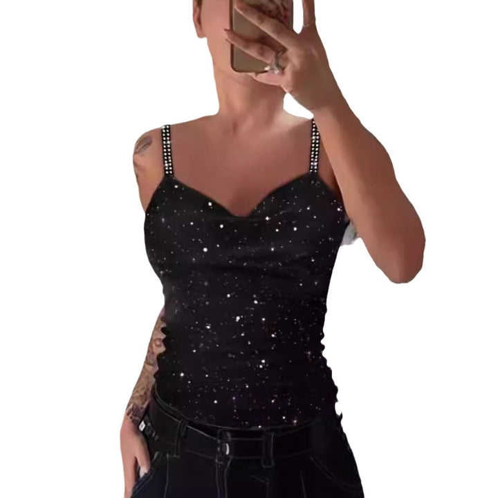 Damer Elegant Spagettistrop Top med Glitterdetaljer Skjora