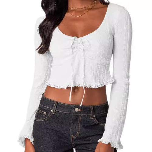 Dame Cropped Top med snøring og spissdekorasjoner Skjora