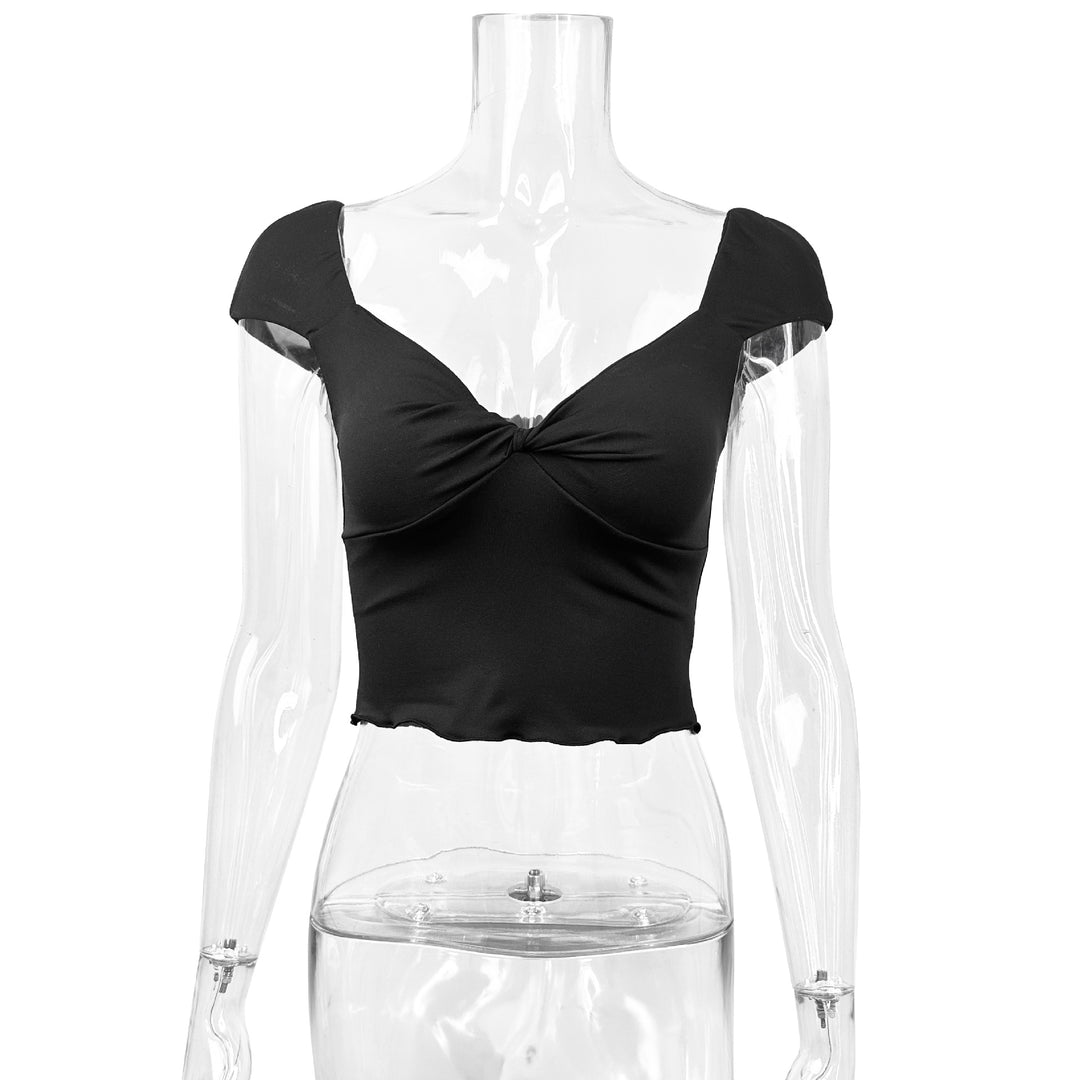 Dame Crop-Top med hjerteformet utringning og rynk Skjora