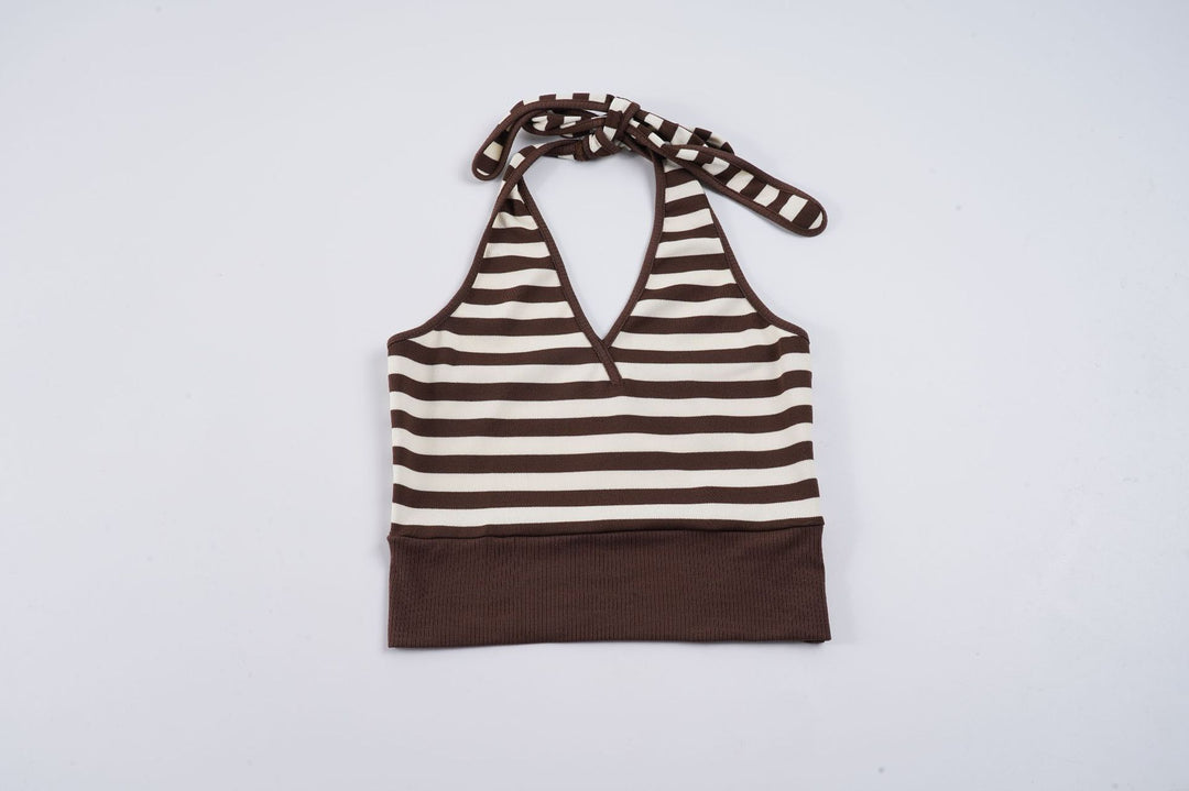 Dame sporty crop-top med justerbar ryggdesign og kontrasterende striper Skjora