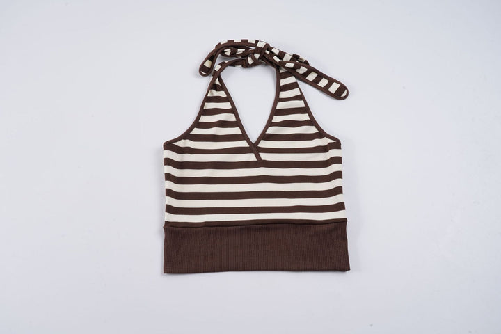 Dame sporty crop-top med justerbar ryggdesign og kontrasterende striper Skjora