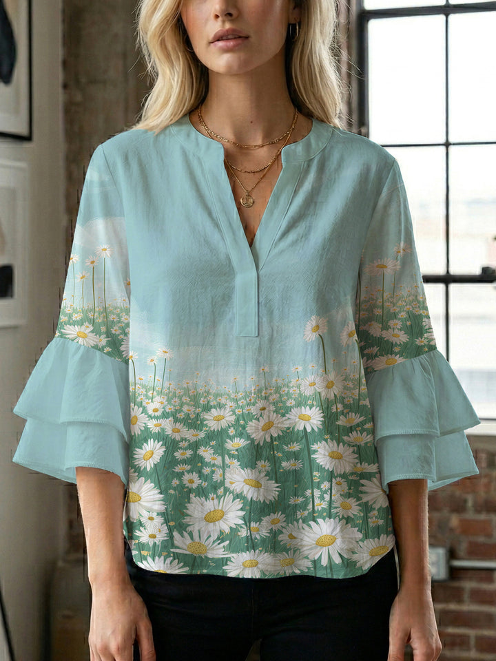 Damer Elegant topp med voluminøse rynkete ermer og blomstertrykk Skjora