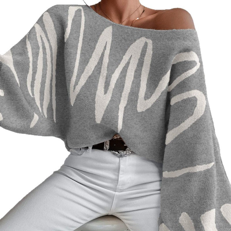 Kvinne Oversized Strikkegenser med Asymmetrisk Design og Avslappet Utringning Skjora