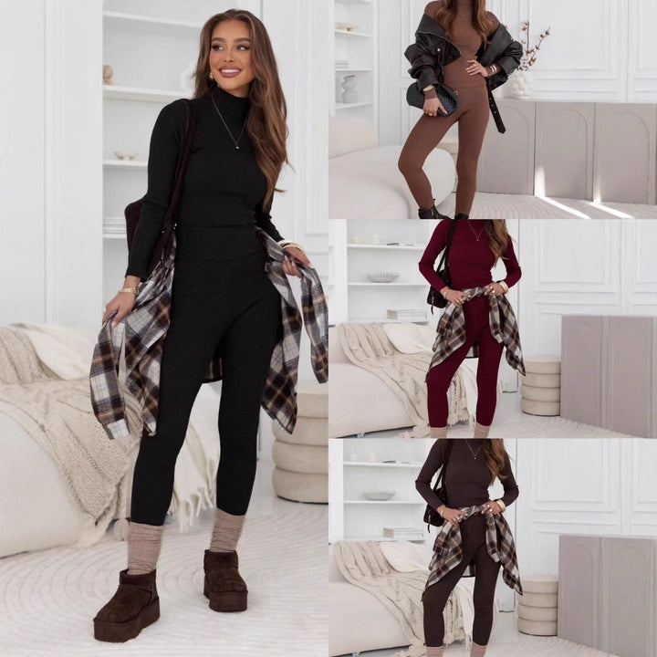 Set med leggings for kvinner med høy hals og ribbestrikket mønster Skjora
