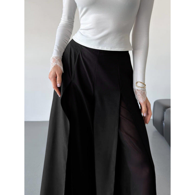 Dame Elegant lange Bukser med sidelange Slits og flytende Snitt Skjora