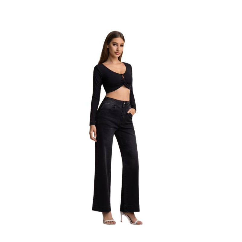 Dame brede High-Waist Jeans med klassisk snitt og moderne preg Skjora